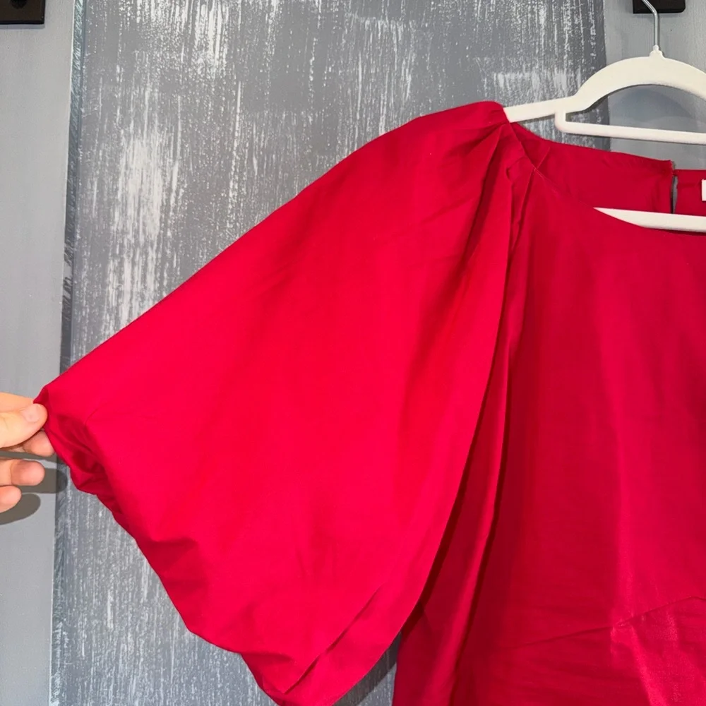 DKNY Red Puff Sleeve Blouse Size L | Balloon Sleeve Top | Statement Top - Picture 3 of 7
